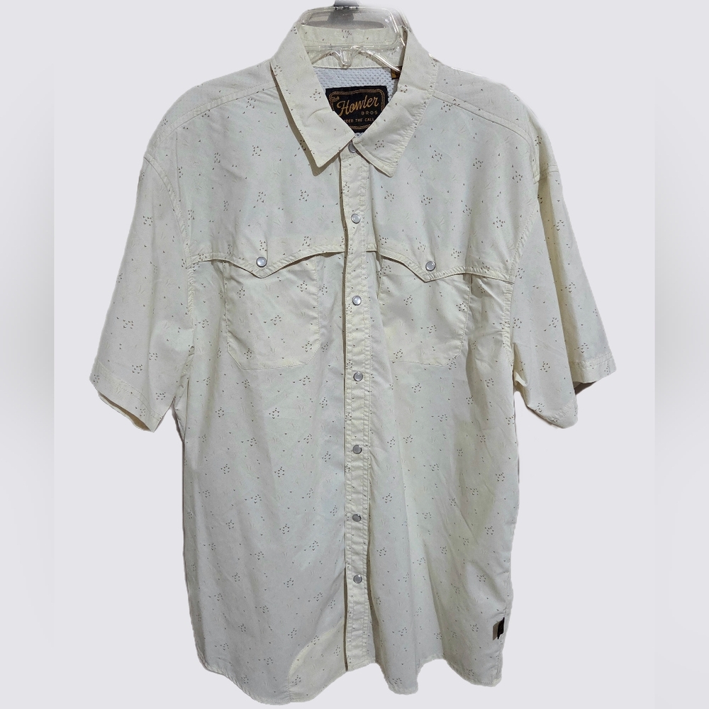 Howler Brothers Pearl Snap Short Sleeve 'Flight Of Gulls' Natural Cream Large
